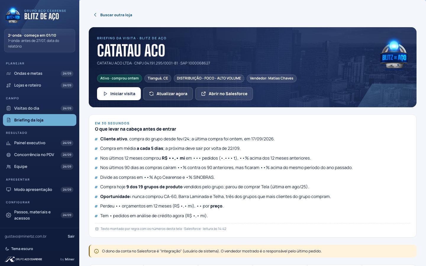 Briefing da loja Catatau Aço no portal da Blitz de Aço