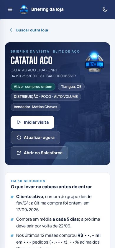 Briefing da loja no celular